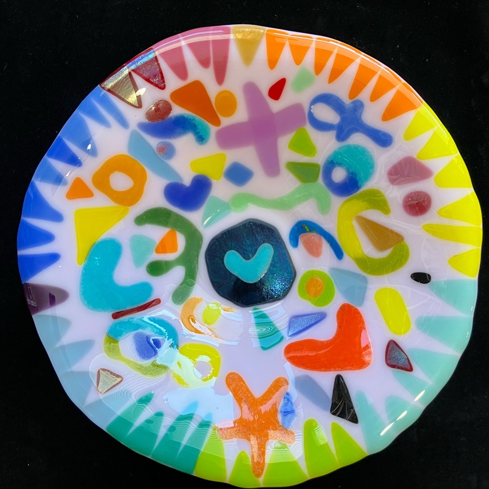 Happy Heart Bowl”Fused Art Glass Design Original Handmade Pink  9”x4” OOAK - Picture 3 of 10